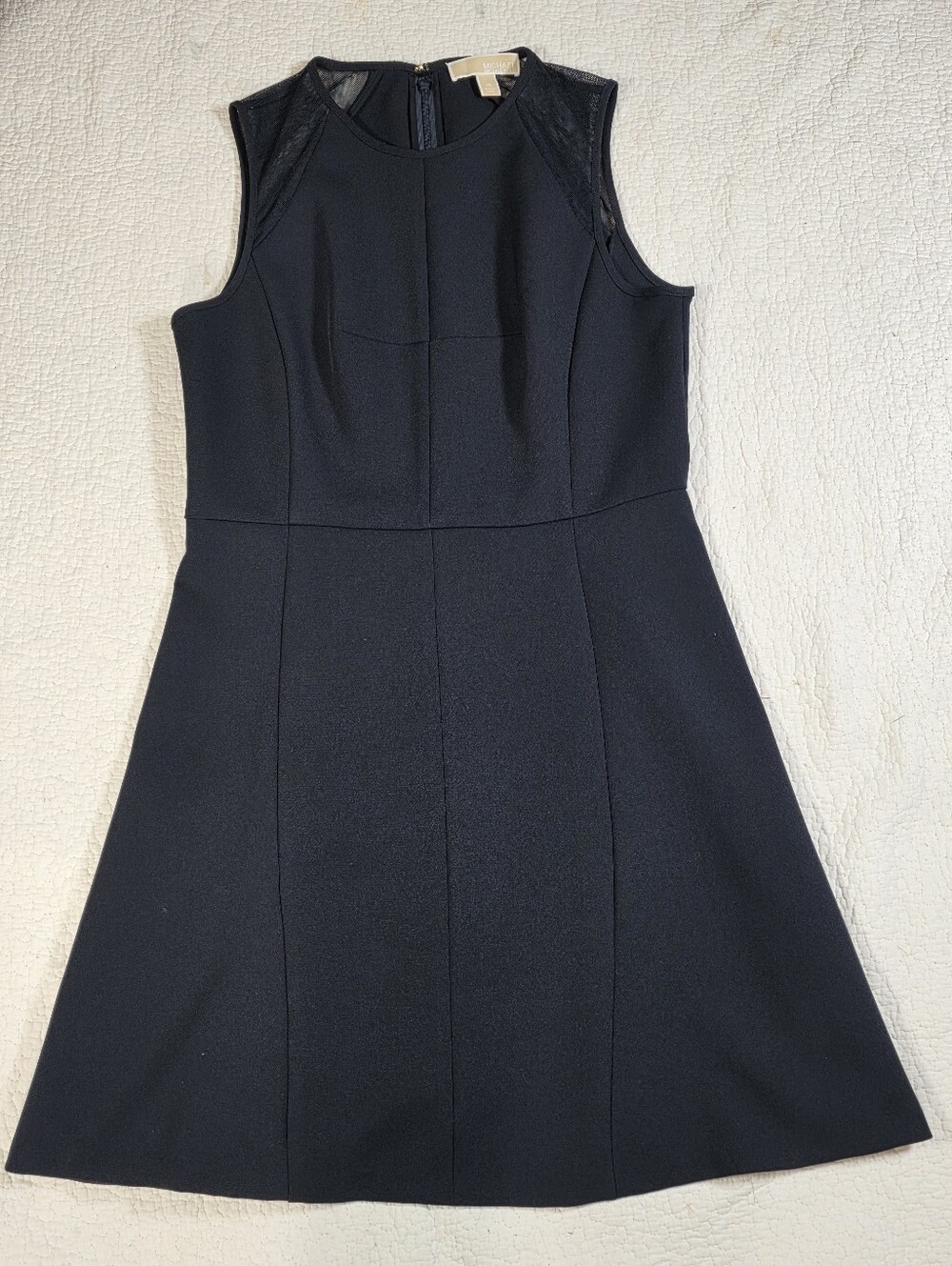 Michael Kors Dark Navy Blue Mesh Insert Fit & Flare Dress